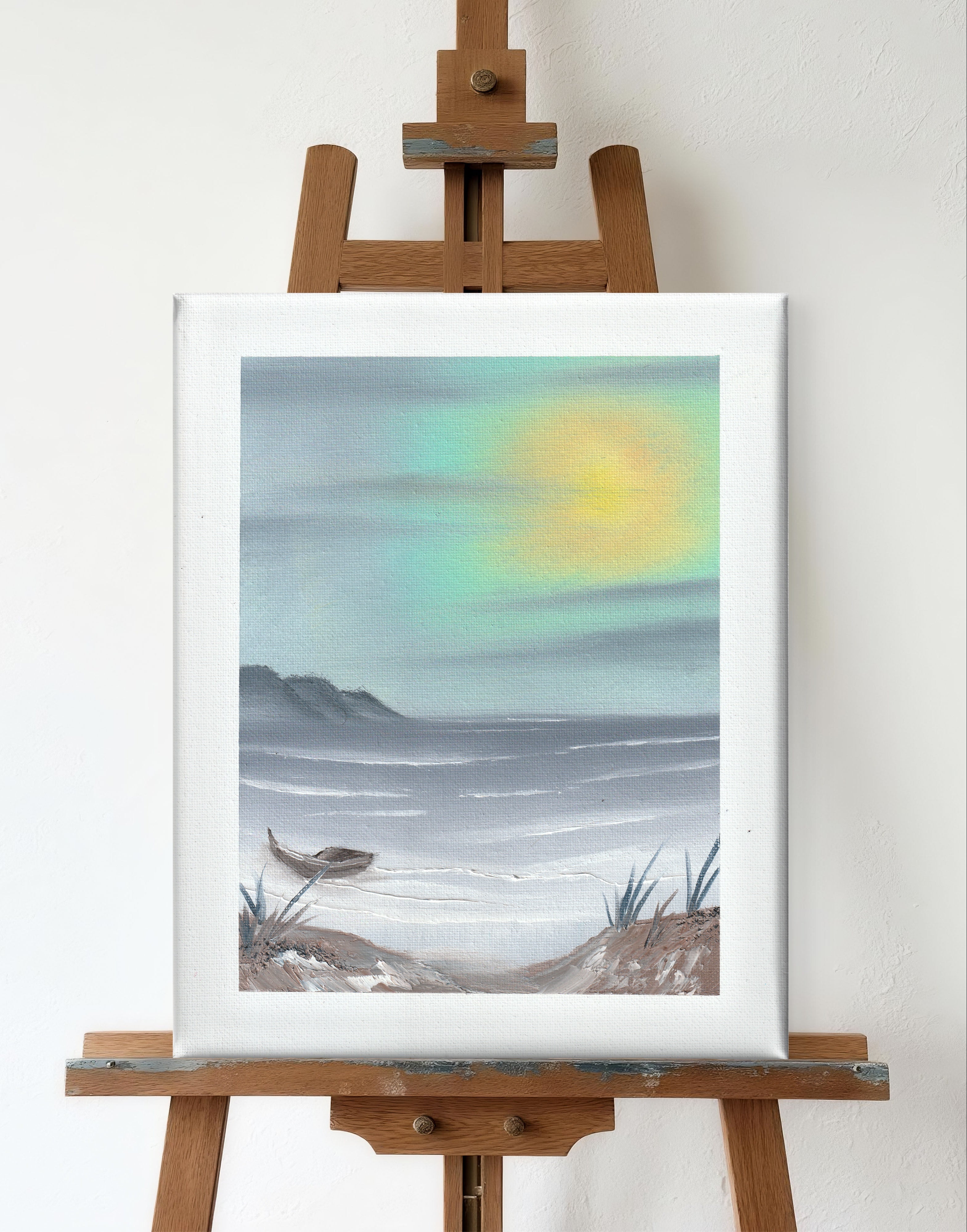 8x10 Canvas Painting: Tranquil Boat by the Sea