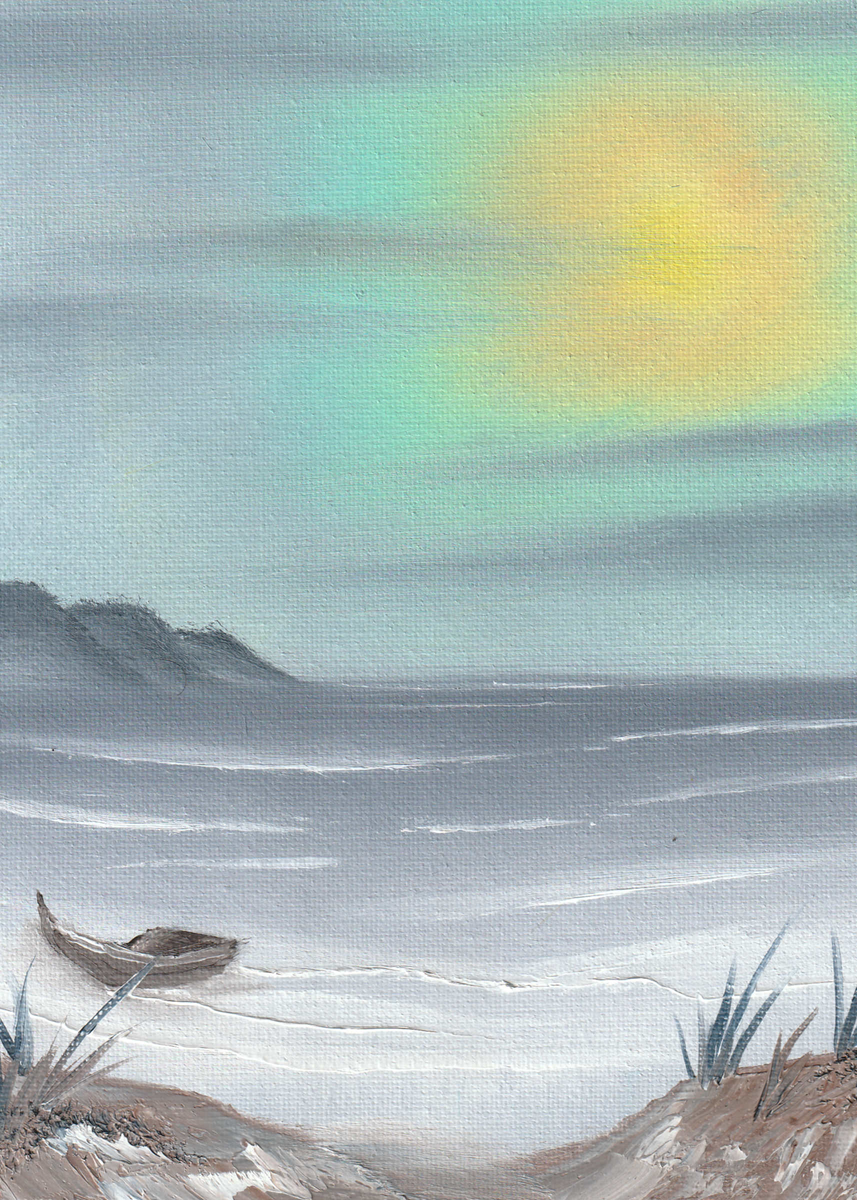 8x10 Canvas Painting: Tranquil Boat by the Sea
