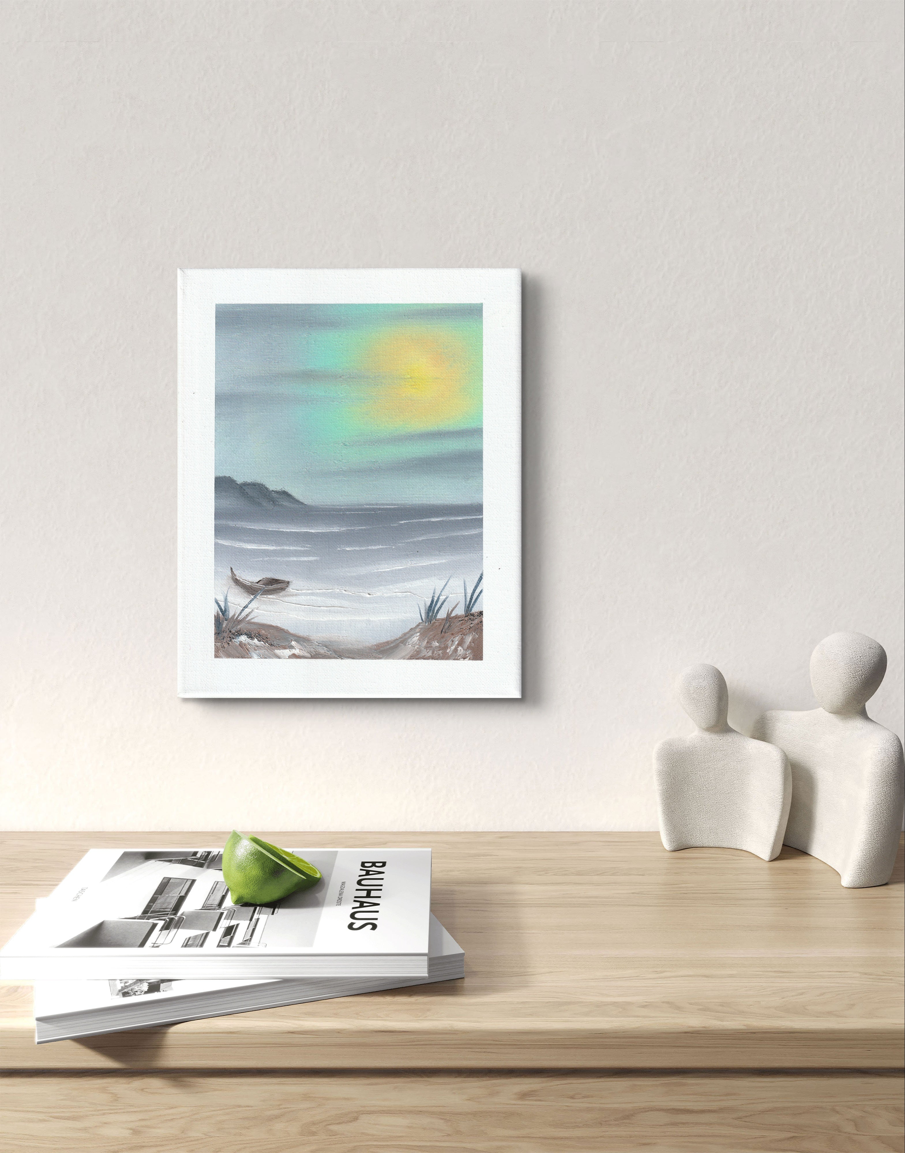 8x10 Canvas Painting: Tranquil Boat by the Sea
